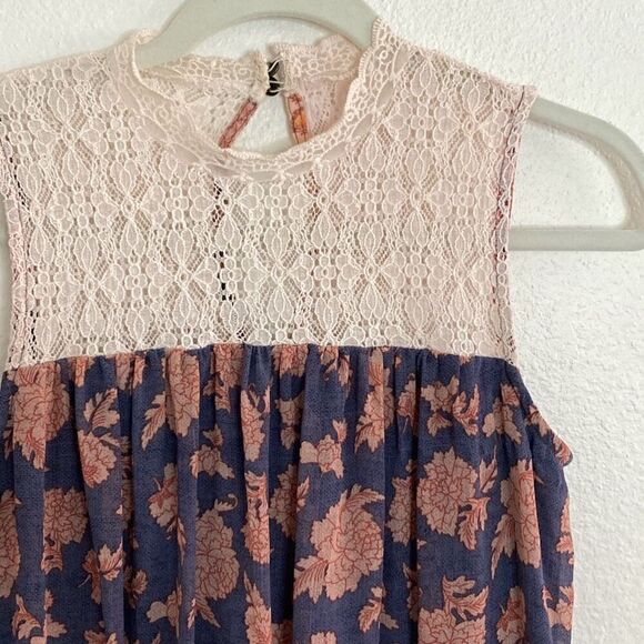 Boho Peasant Style Tunic Top Blouse Blue size Medium - Picture 2 of 4